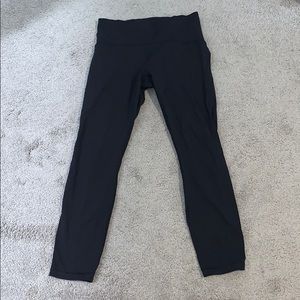 Black Lulu Lemon leggings. Length: 34 1/2”